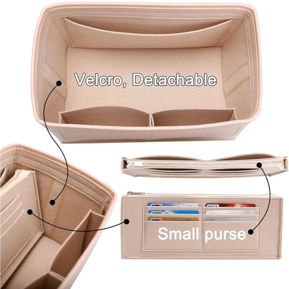 NEW!Purse Organizer Insert, Felt Bag Tote Fit Base Shaper 2pc Set Medium - Picture 2 of 3